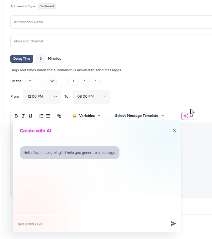 AI Generate button in automation messaging section