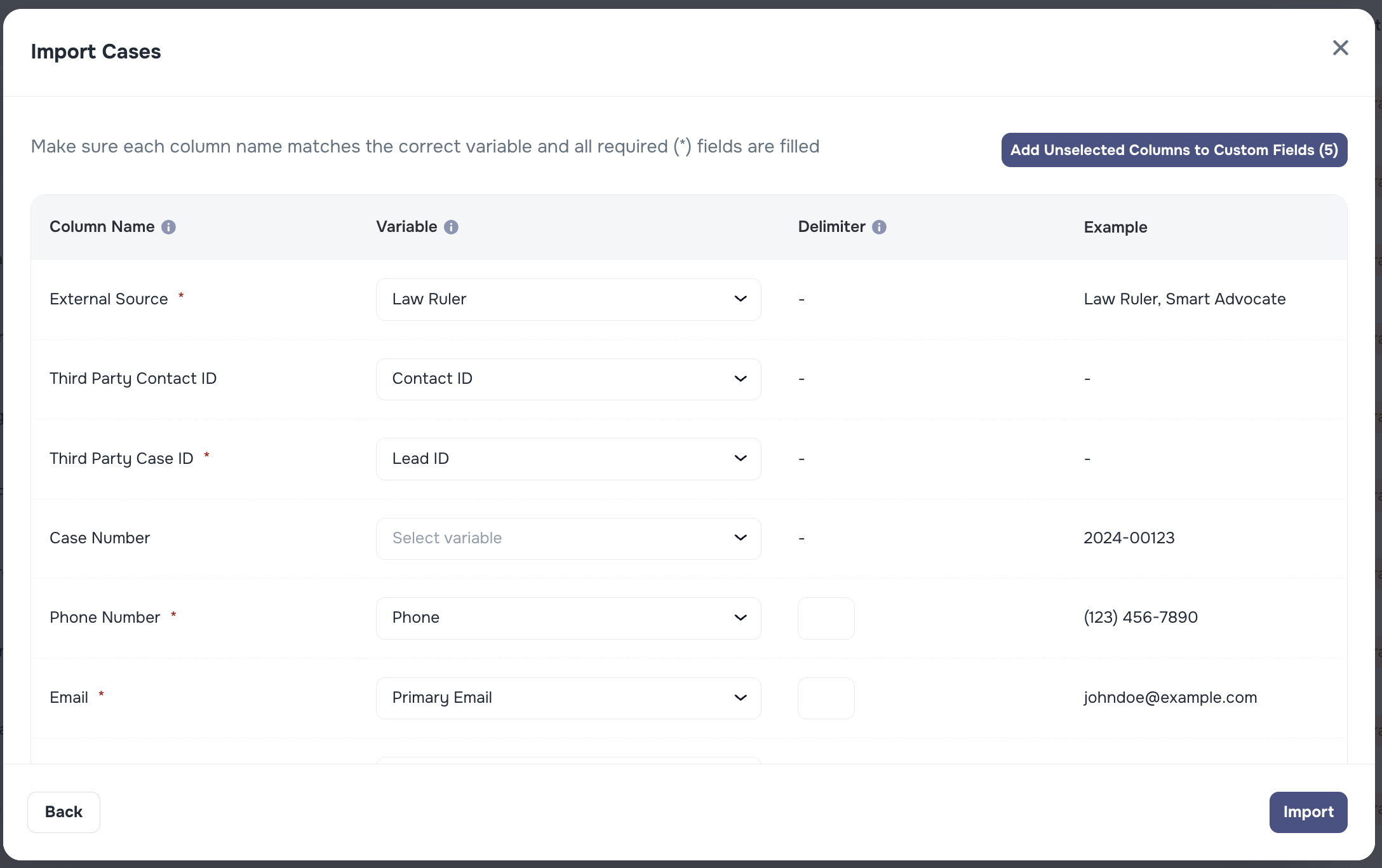 Importer Contact ID mapping for Law Ruler External Source