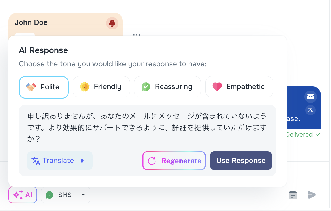 AI response tool to create replies in any language and translate before sending