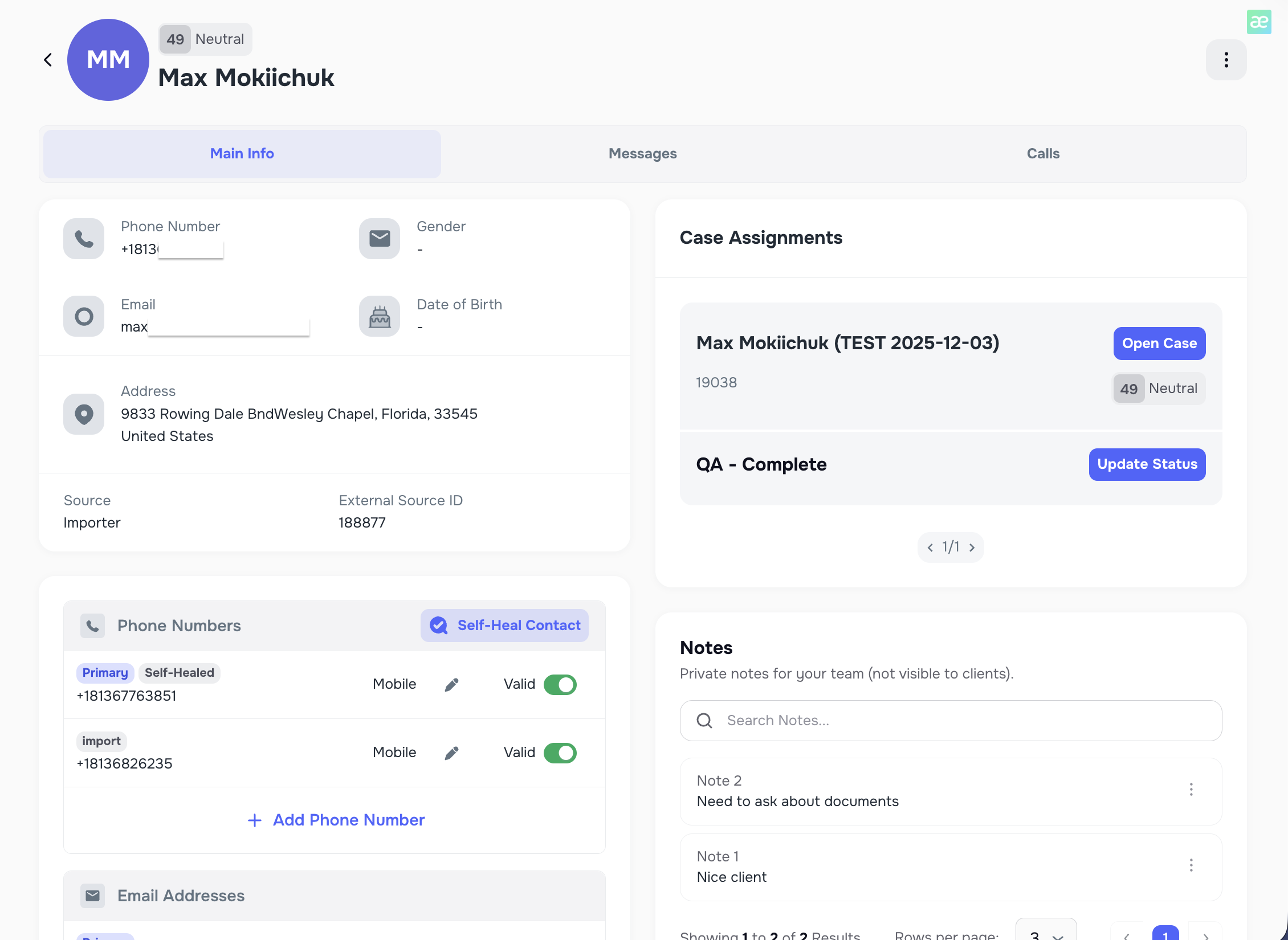 Case Notes on Case page