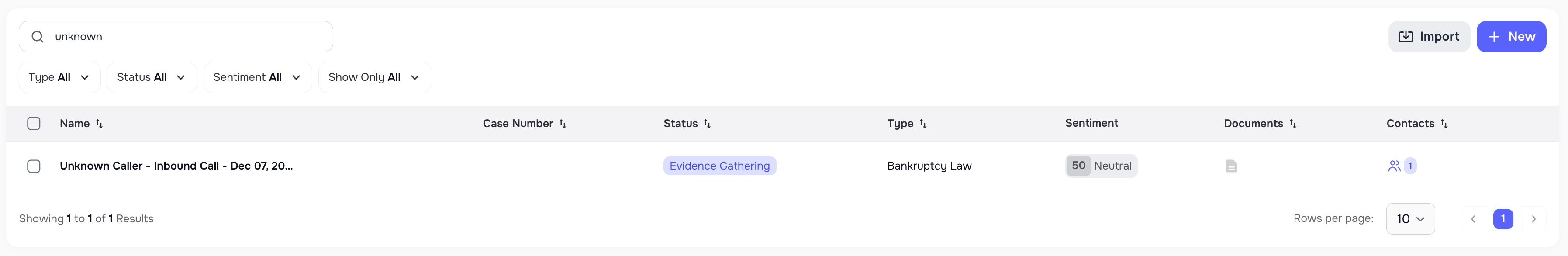 Unknown Caller case creation with Merge action in Contacts page