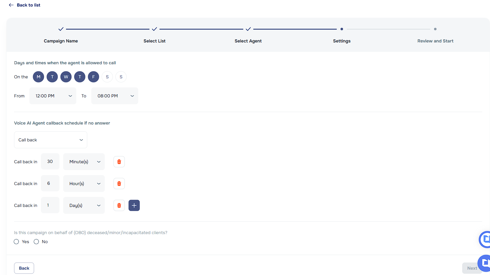 Campaign flow with steps and time delays