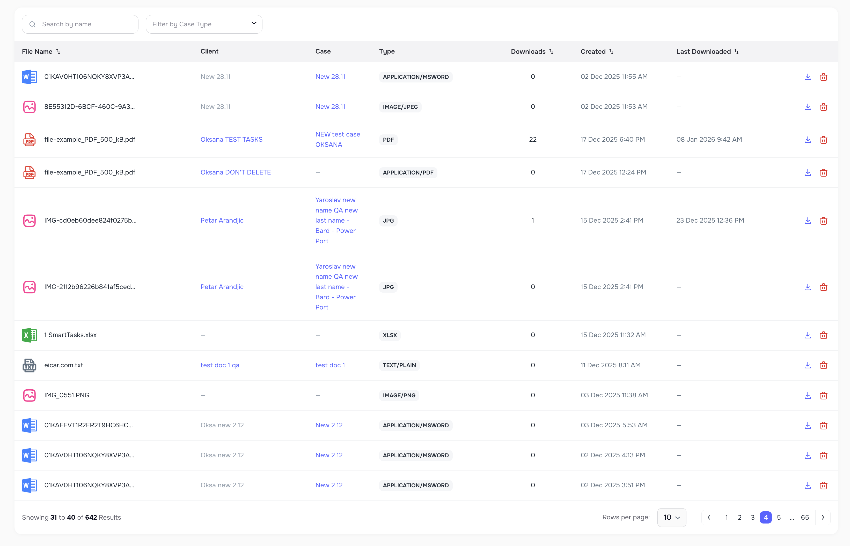 New Attachments page in sidebar with search and filters
