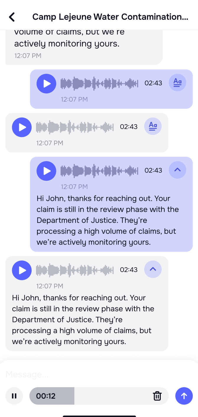 Voice message playback in chat thread