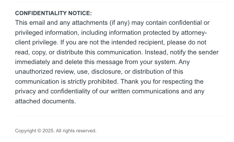 Confidentiality notice in Kayse email footer