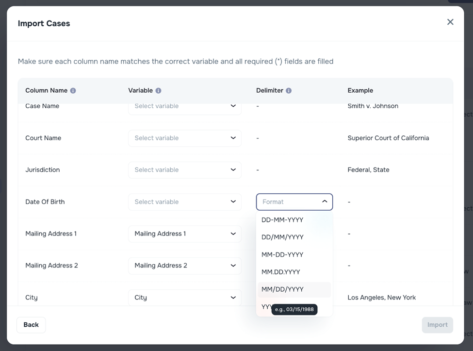 Date of Birth support in file imports with format dropdown