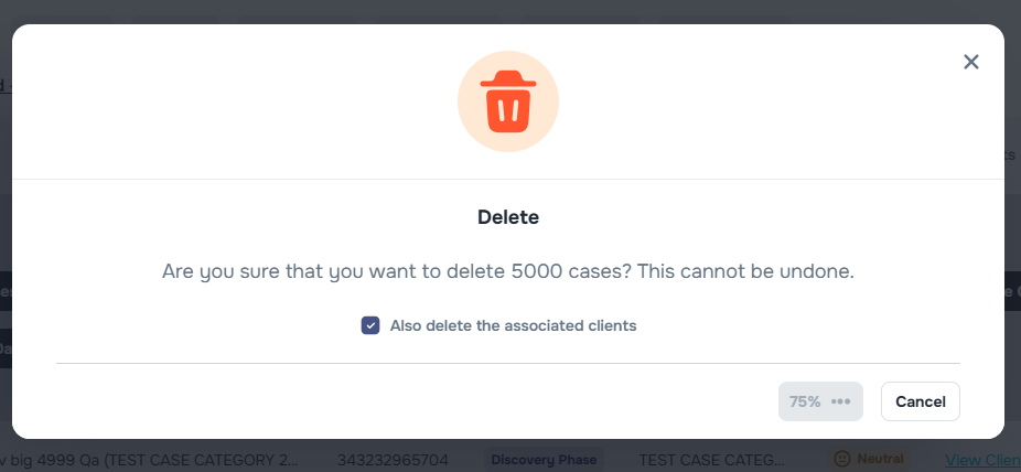 Progress bar during bulk case delete operation
