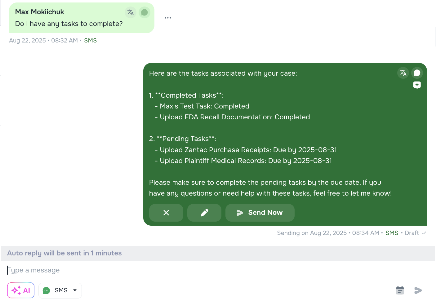 Auto-reply countdown before automatic send