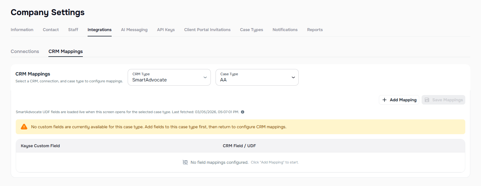 Integrations CRM Mapping for LawRuler and SmartAdvocate