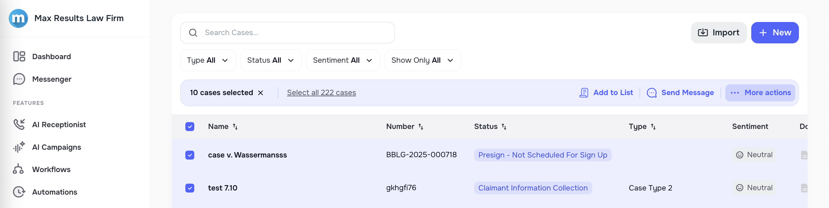 Redesigned Bulk Action buttons on Cases page