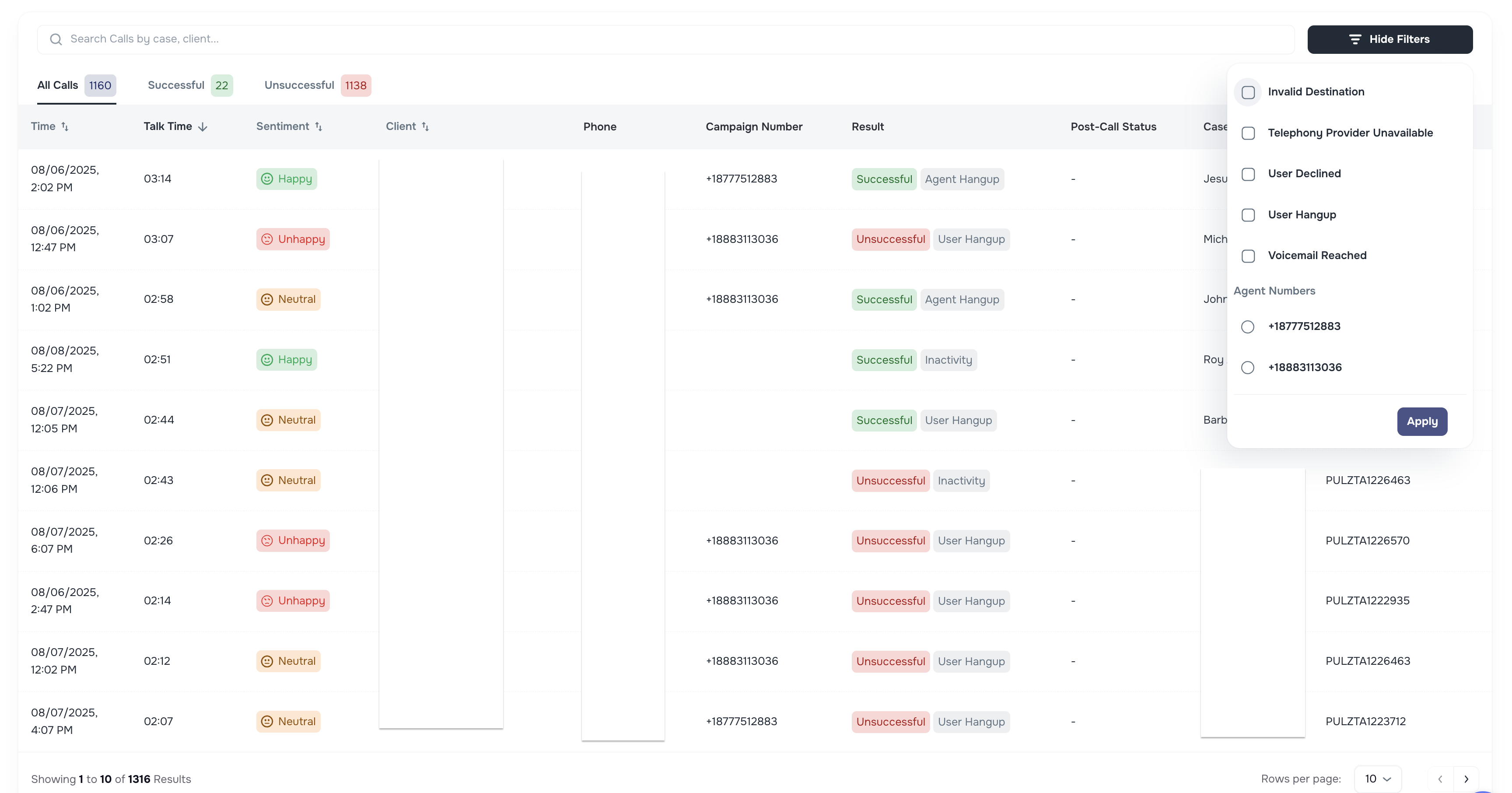 Campaign Number column in AI Campaign call lists