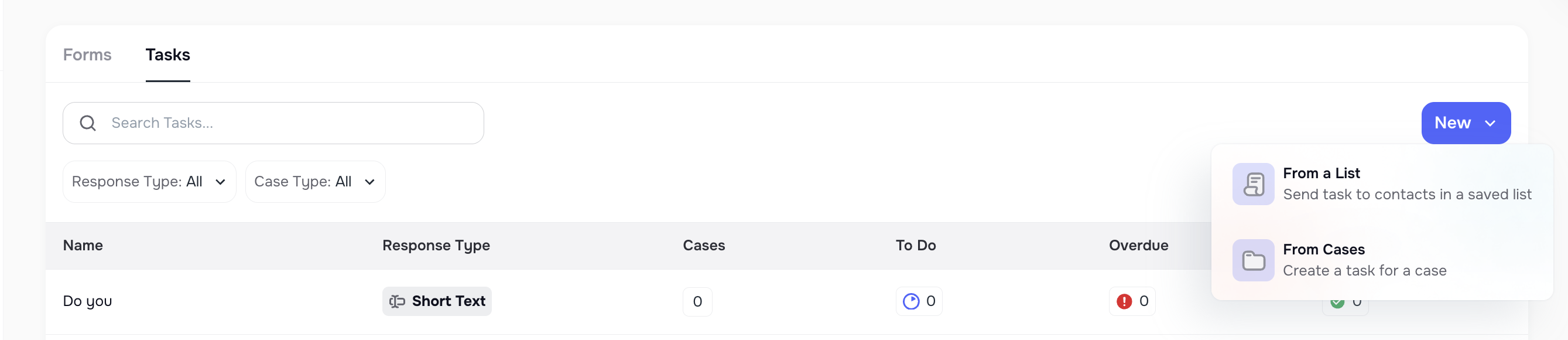 Creating standalone task for single or multiple cases