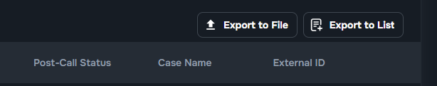 Export to List and Export to File options in Calls tab