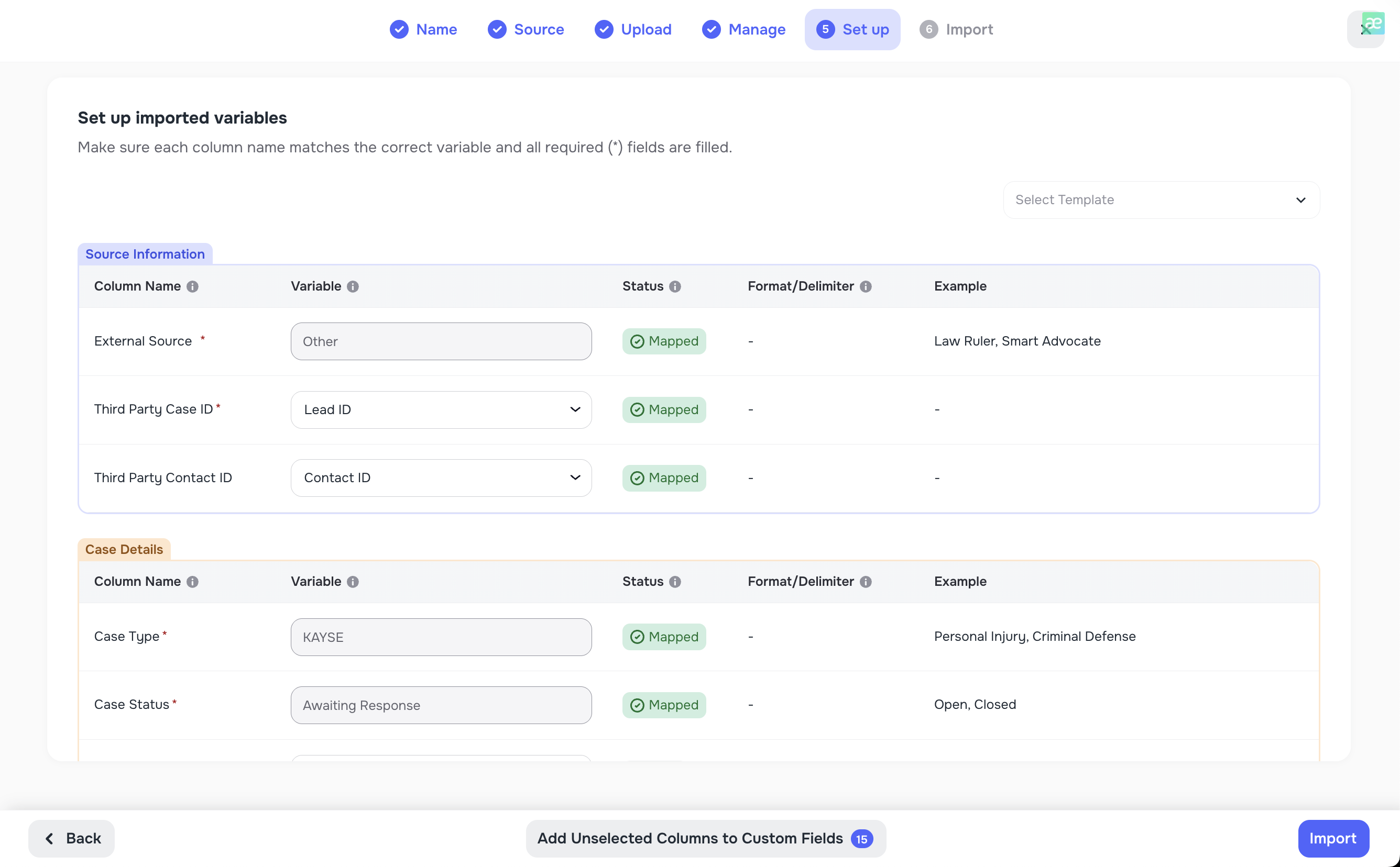 Mapping columns from file to Kayse fields
