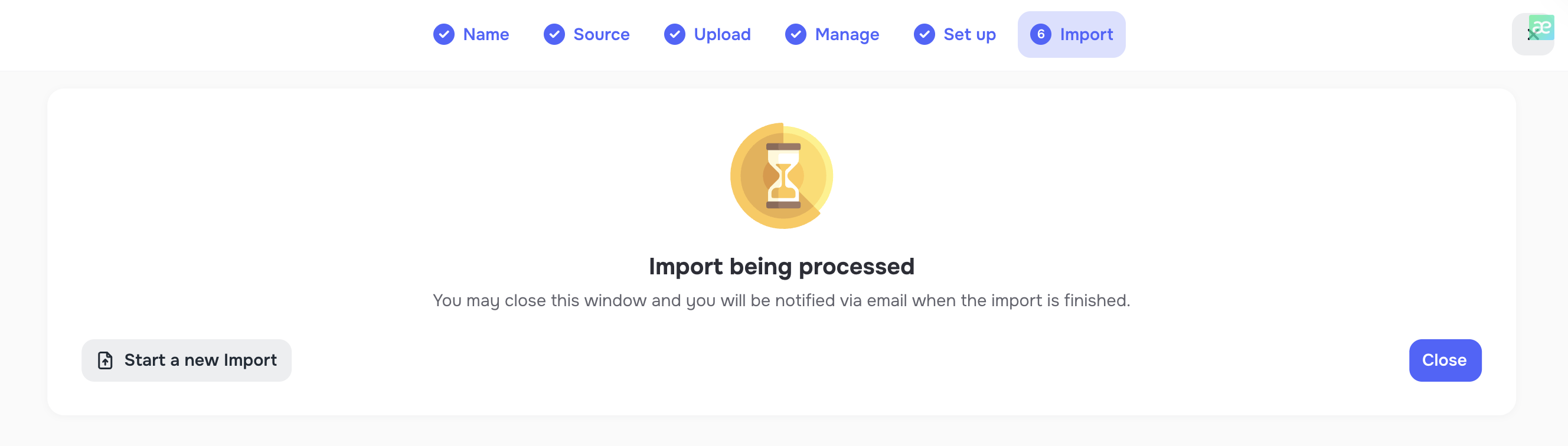 Import processing and completion notification