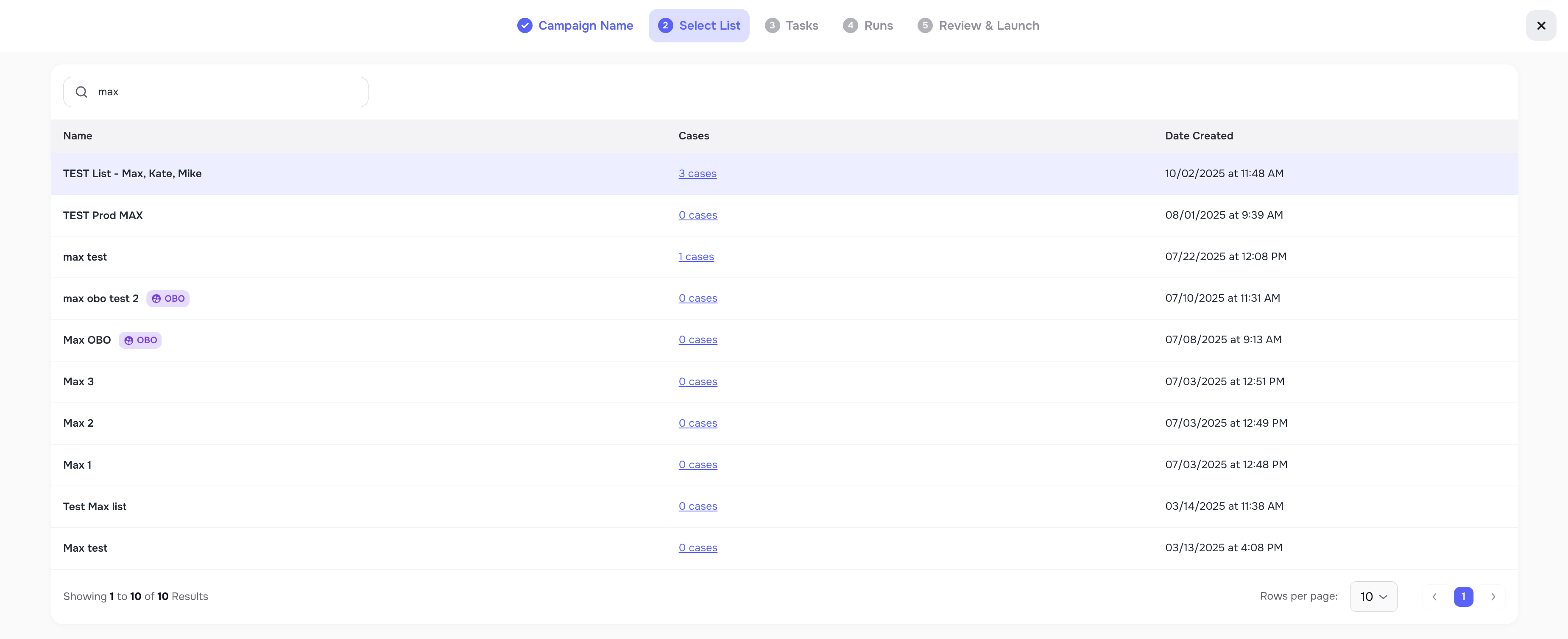 Select List for campaign