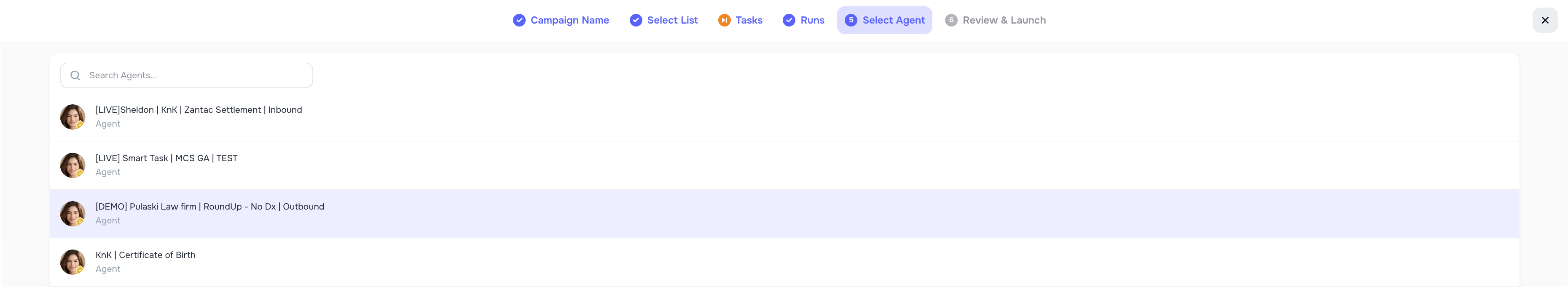 Select AI Agent for campaign