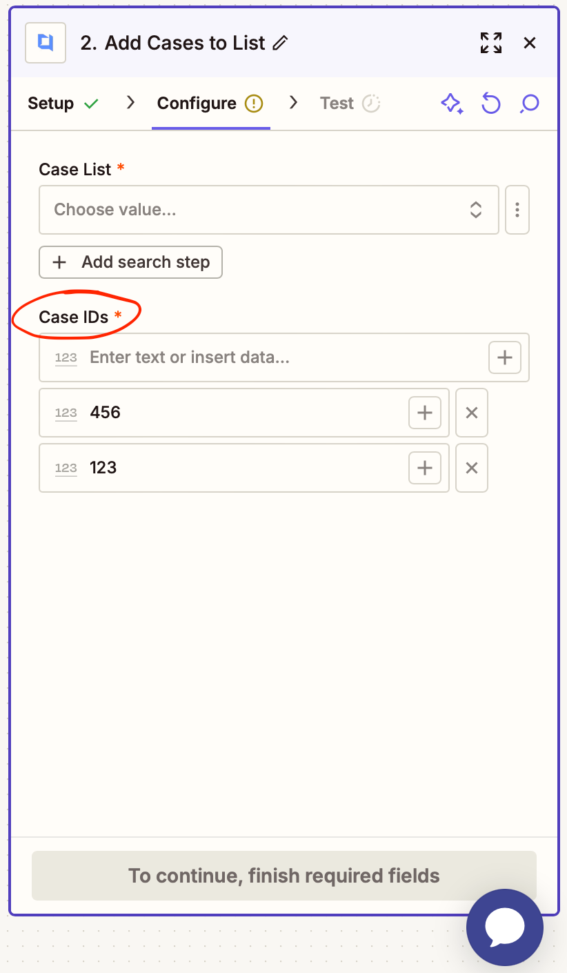 Action multi-select list field