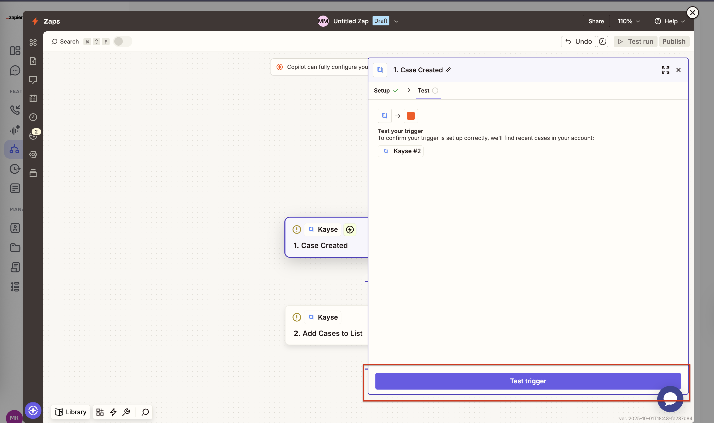 Zap Test button to check data flow before publishing